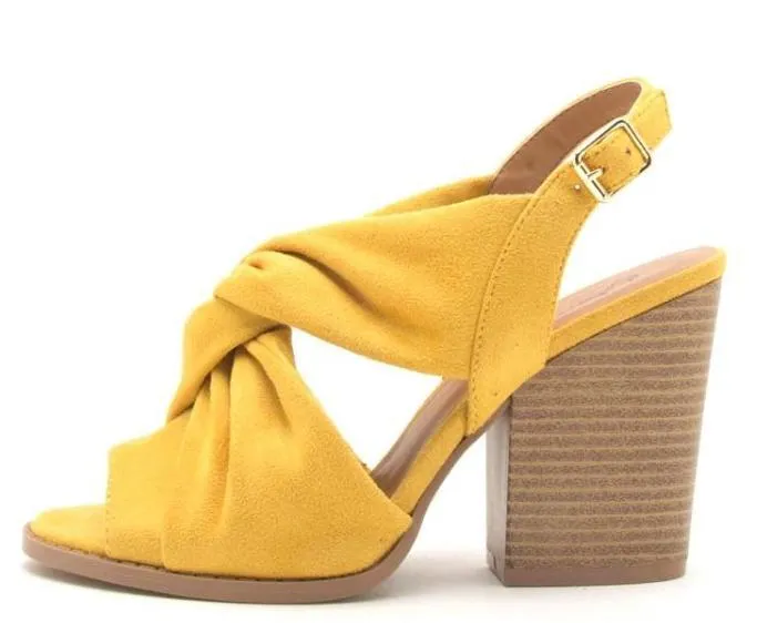 "Bran" Mustard Slingback Block Heels