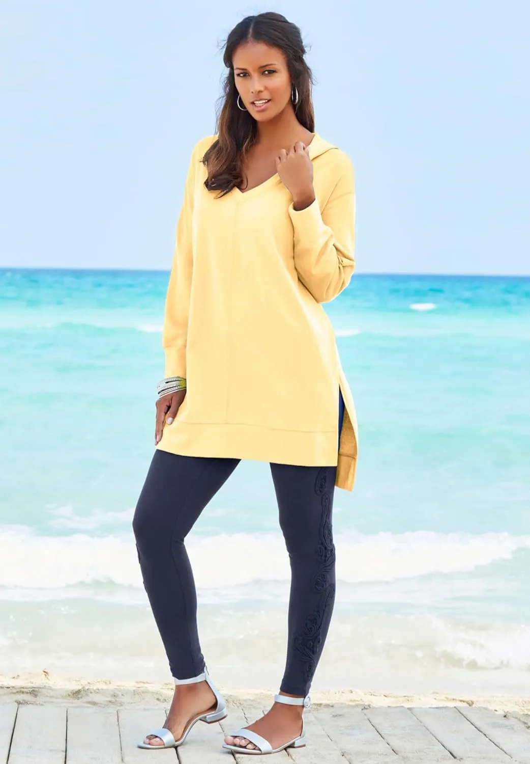 Roaman's Women's Plus Size French Terry Hoodie Tunic Sweatshirt