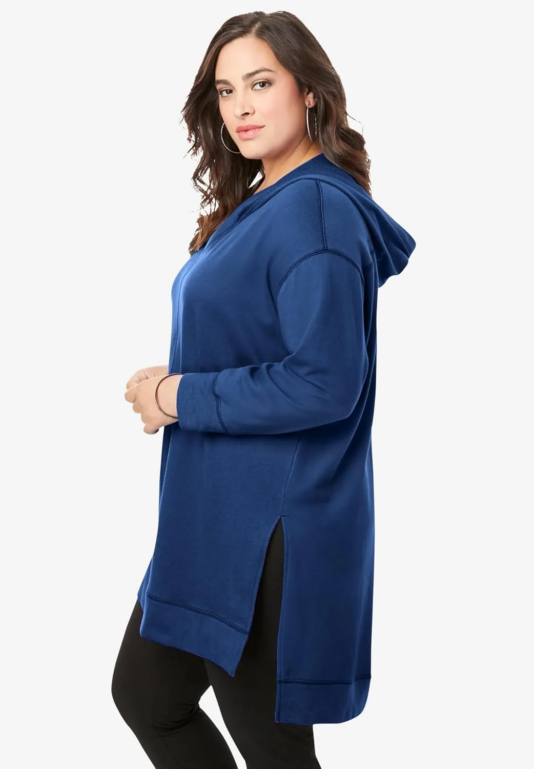 Roaman's Women's Plus Size French Terry Hoodie Tunic Sweatshirt