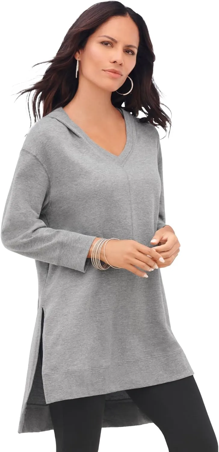 Roaman's Women's Plus Size French Terry Hoodie Tunic Sweatshirt