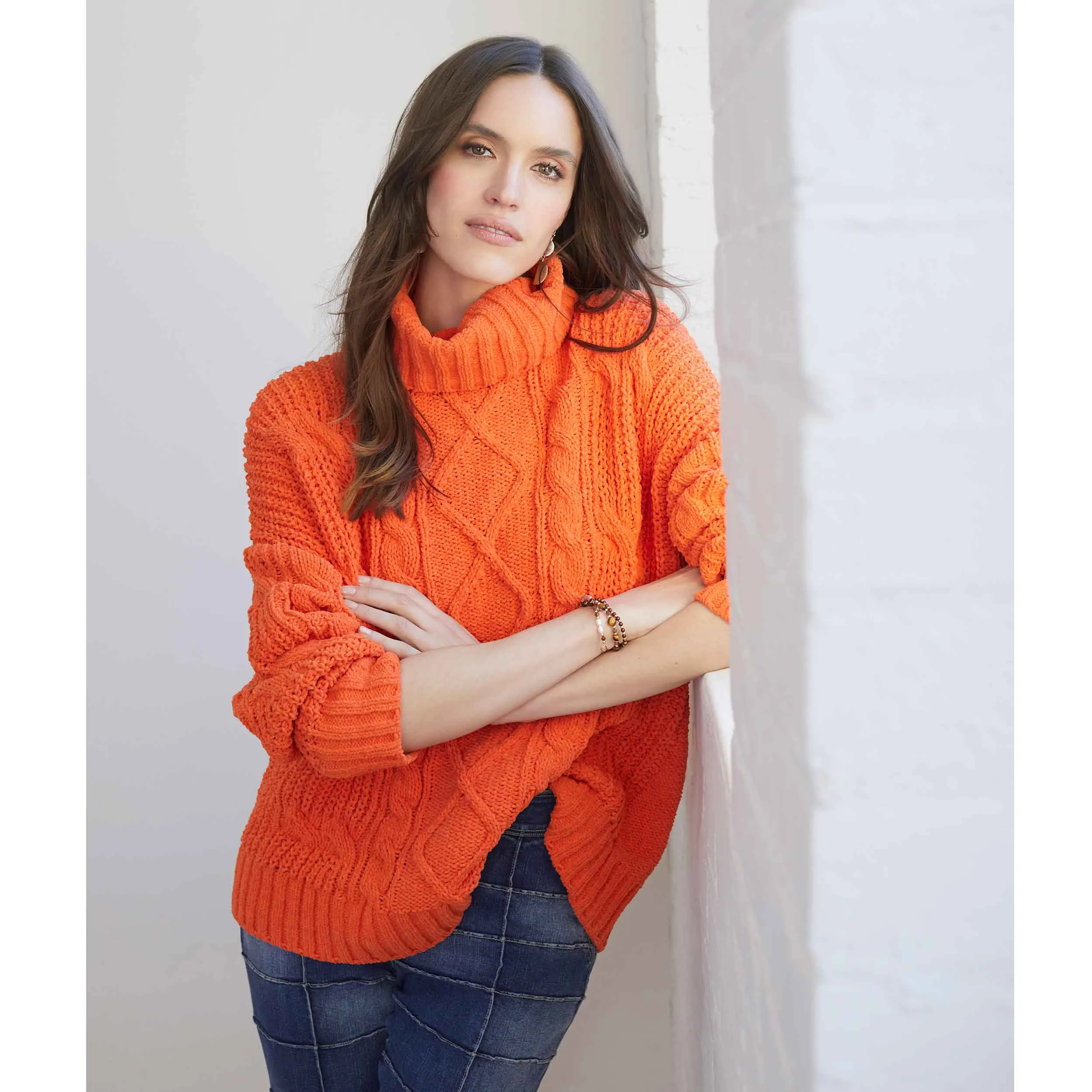 Roux Chunky Knit Turtleneck Sweater - Pumpkin - Final Sale