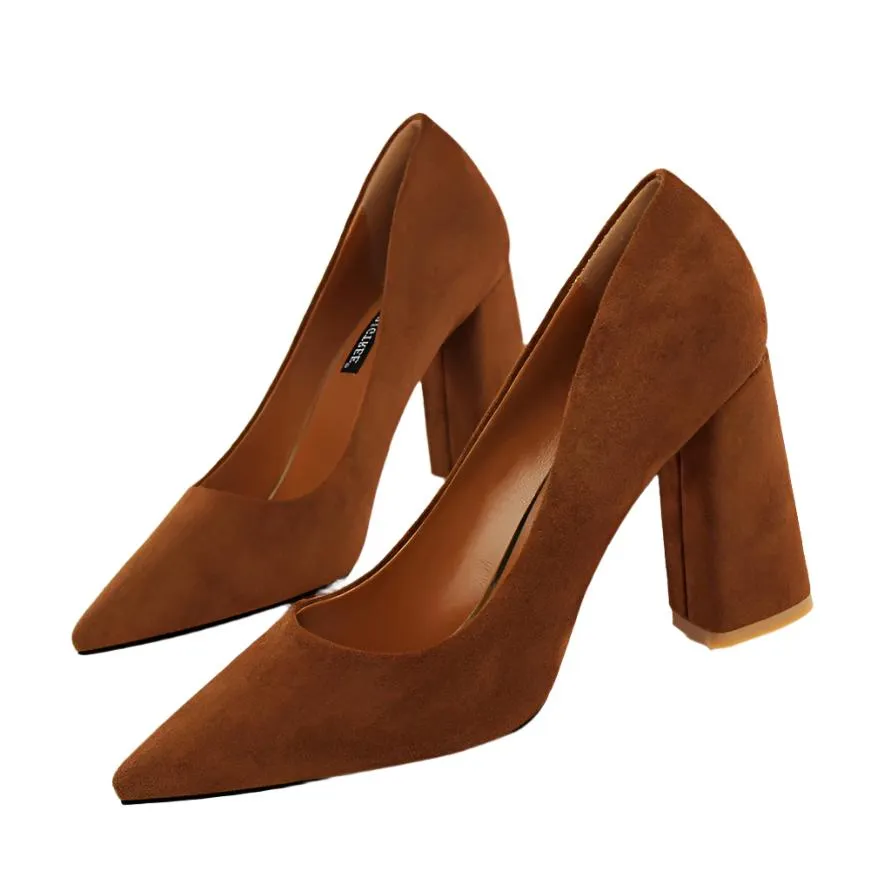Suede Pointy Toe Thick Heels