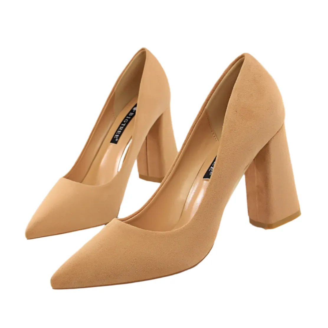Suede Pointy Toe Thick Heels