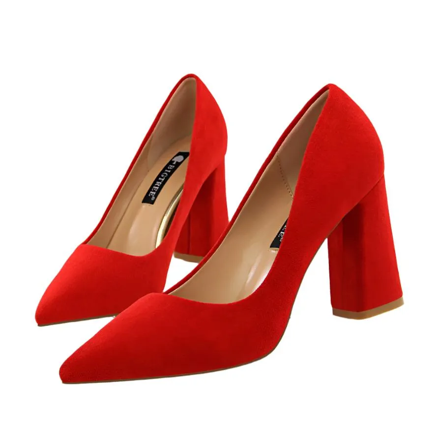 Suede Pointy Toe Thick Heels