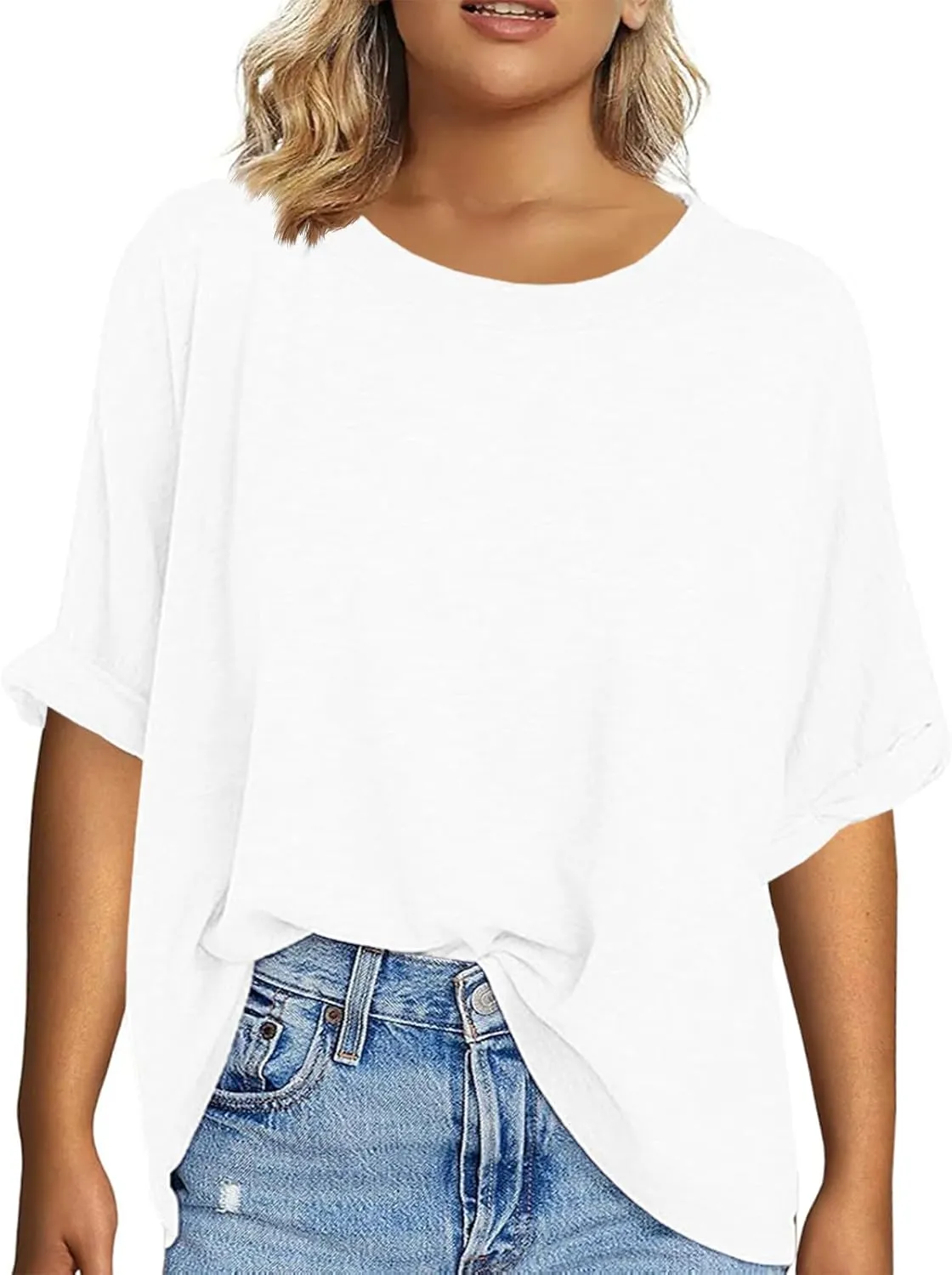 Tankaneo Women's Plus Size Short Sleeve T Shirts Summer Half Sleeve Crew Neck Oversized Tees Casual Loose Fit Tunic Tops