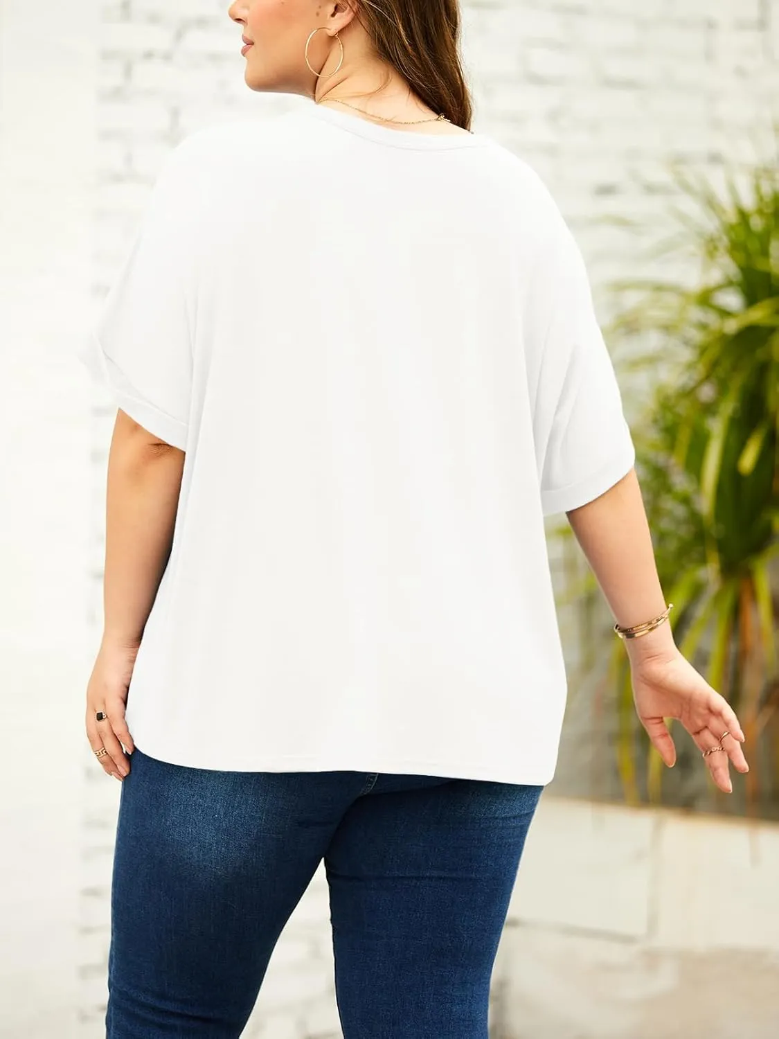 Tankaneo Women's Plus Size Short Sleeve T Shirts Summer Half Sleeve Crew Neck Oversized Tees Casual Loose Fit Tunic Tops