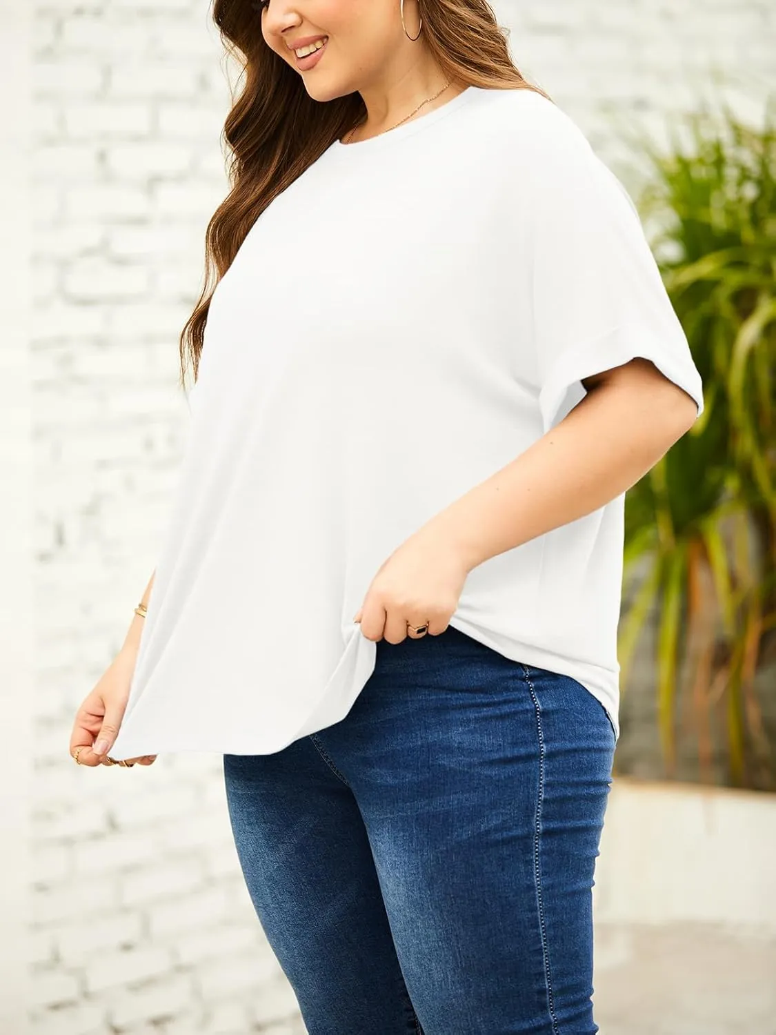 Tankaneo Women's Plus Size Short Sleeve T Shirts Summer Half Sleeve Crew Neck Oversized Tees Casual Loose Fit Tunic Tops