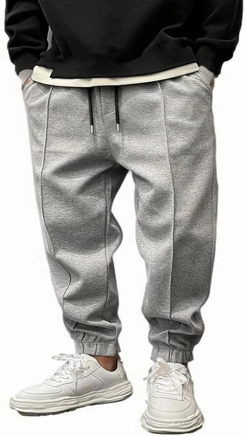 Thick Sweatpants for Men Baggy Drawstring High Waist Running Jogger Winter Fashion Cinch Bottom Tapered Jogging Pants