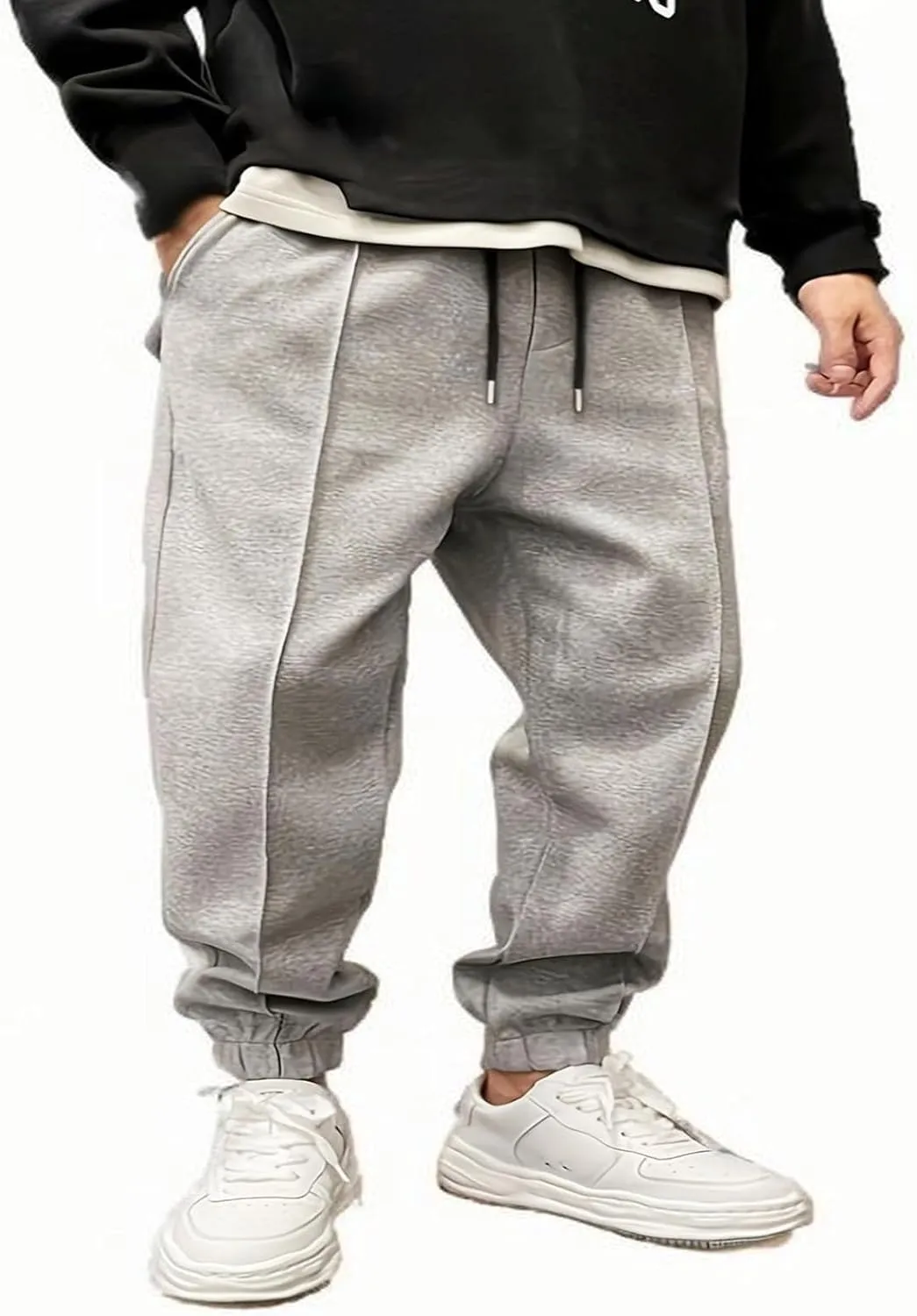 Thick Sweatpants for Men Baggy Drawstring High Waist Running Jogger Winter Fashion Cinch Bottom Tapered Jogging Pants
