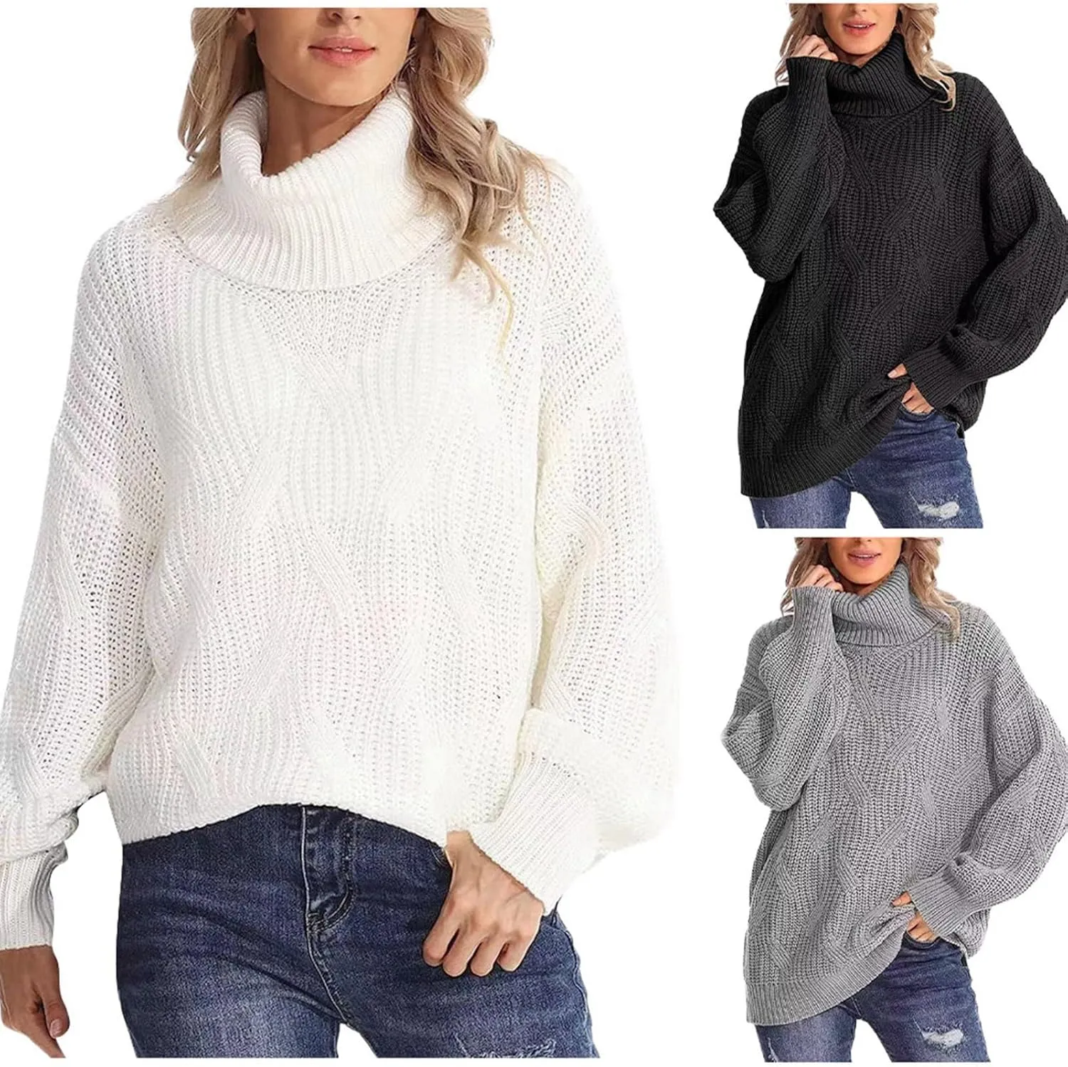 Turtleneck Sweater Women Oversized Knit Pullover Sweater for Women Winter Chunky Knitted Tops