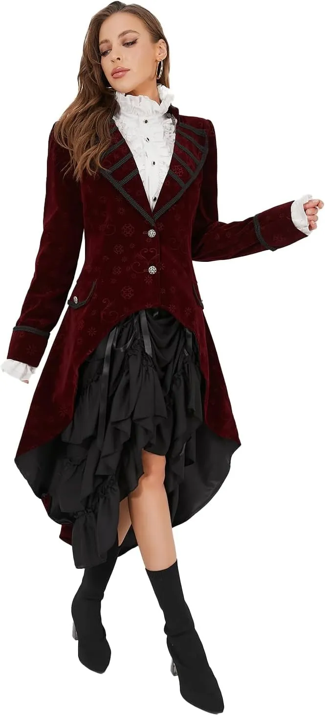 TZMAPU Medieval Retro Gothic Velvet Women's Coat, Formal Casual Work, Costume