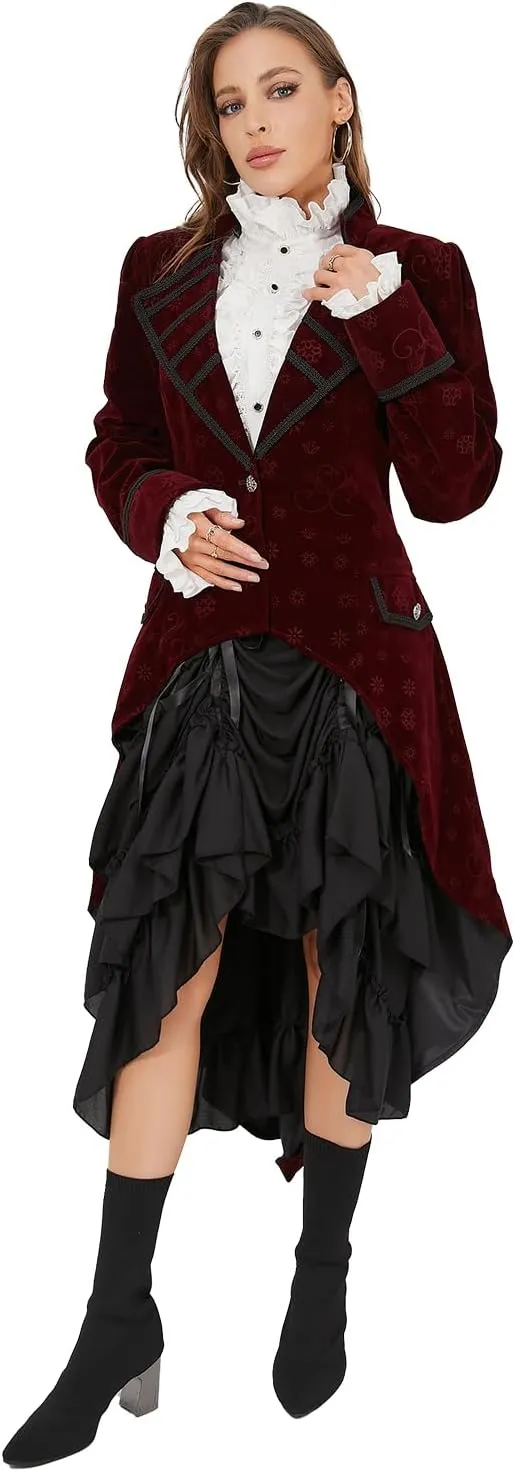 TZMAPU Medieval Retro Gothic Velvet Women's Coat, Formal Casual Work, Costume