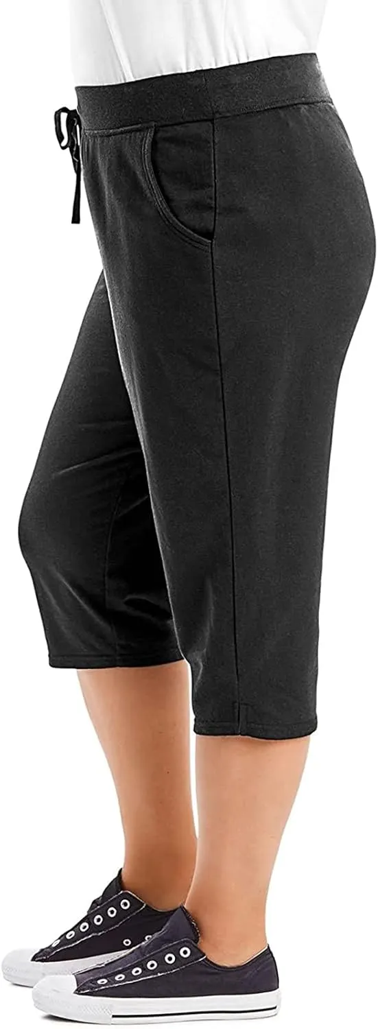 Women Hollow Design Solid Plus Size High Waist Leggings Capri Pants Stretch Workout Pant