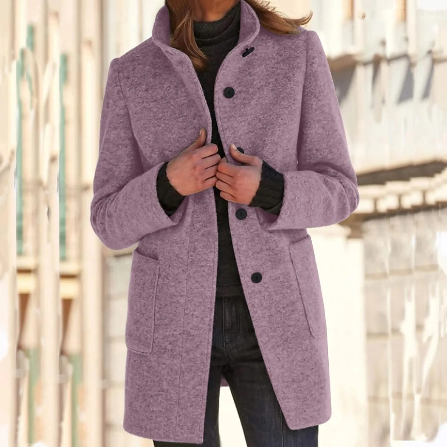 Womens Blazer Dressy Casual,Wool Cardigan Coats with Pockets Ladies Lapel Long Womens Blazer Dresses Midi Length