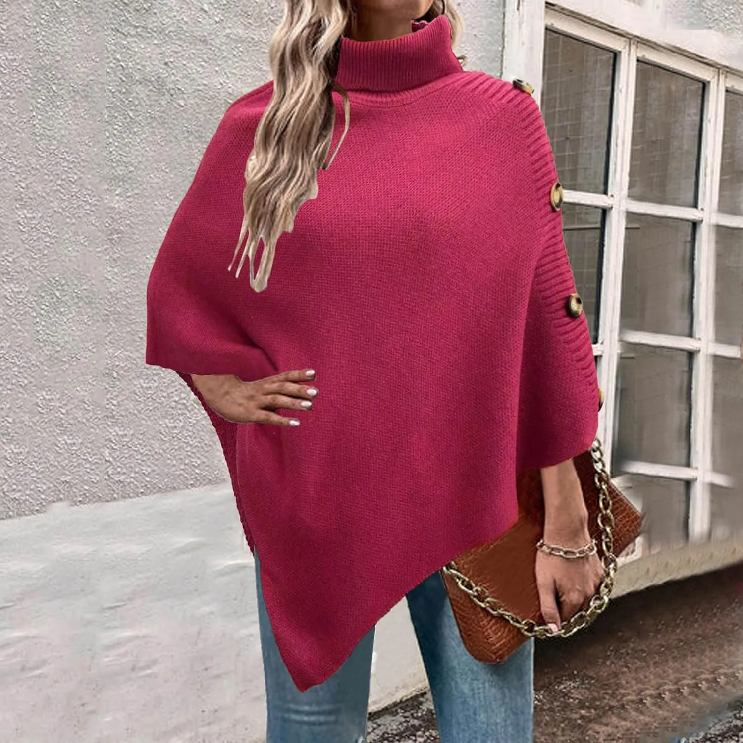 Womens Knit Sweater Oversized Turtleneck Sweater Drop Shoulder Crewneck Sweater Long Sleeve Sweaters Outerwear