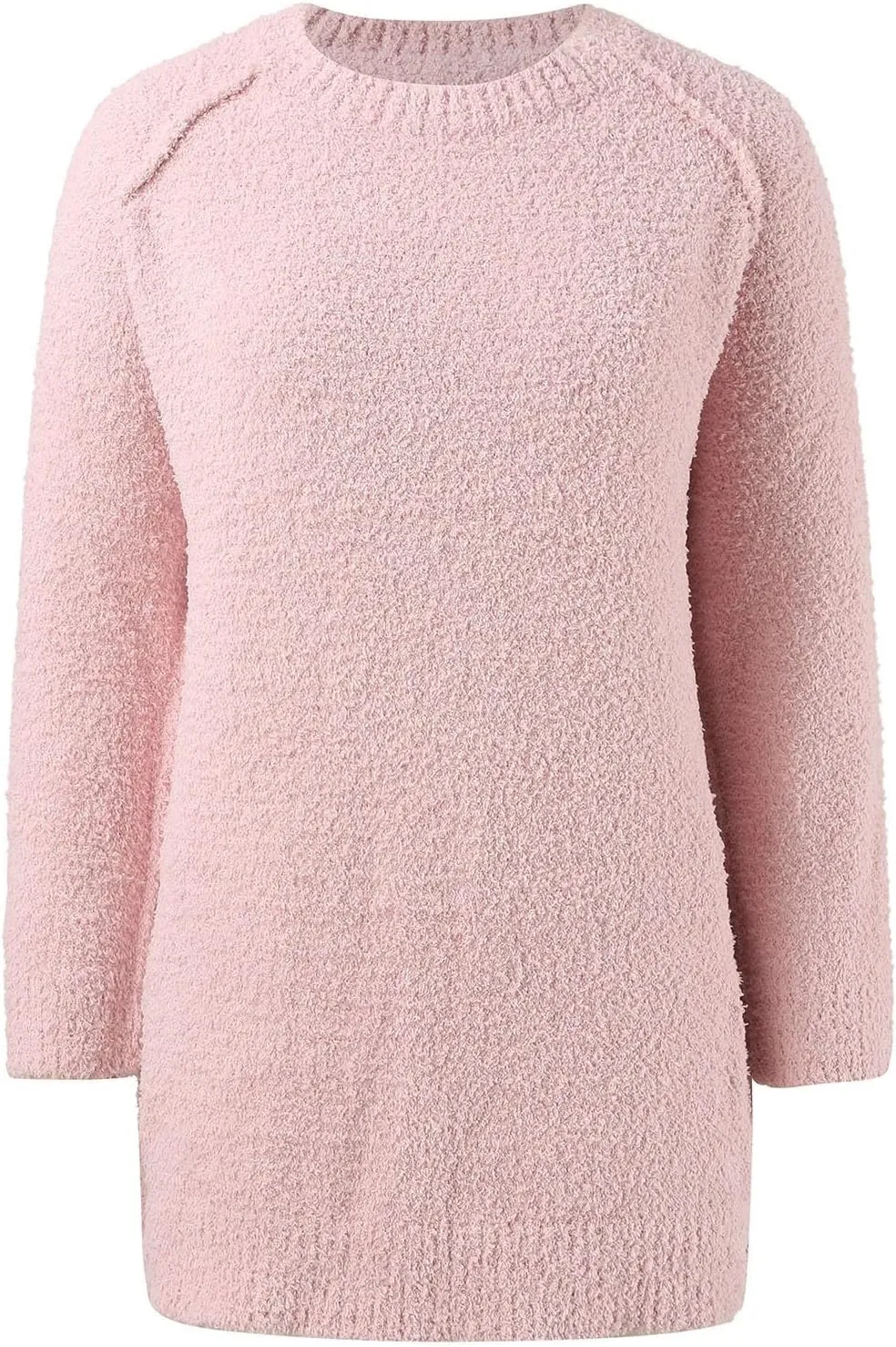 Womens Oversized Knit Sweater Creweneck Fleece Sweater Knit Chunky Loose Pullover Round Neck Plush Sweater