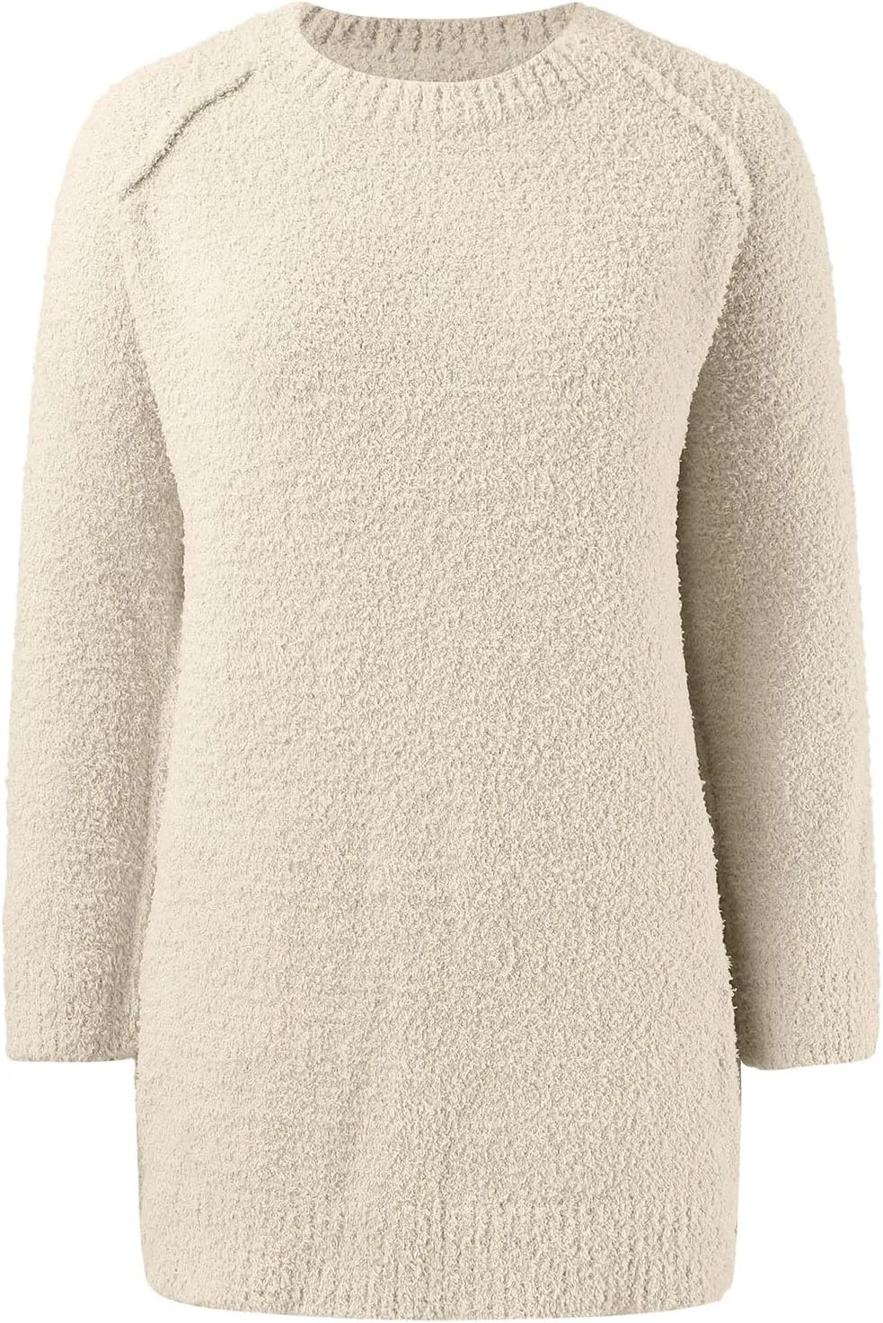 Womens Oversized Knit Sweater Creweneck Fleece Sweater Knit Chunky Loose Pullover Round Neck Plush Sweater