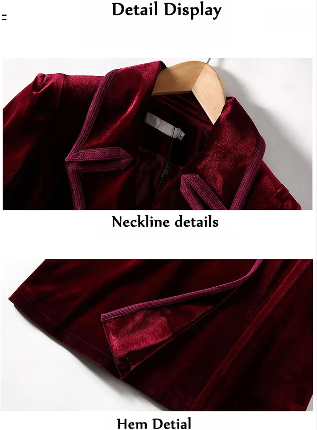 Women's Slim Notch Lapel Long Vintage Velvet Trench Coat Dress Hepburn Style