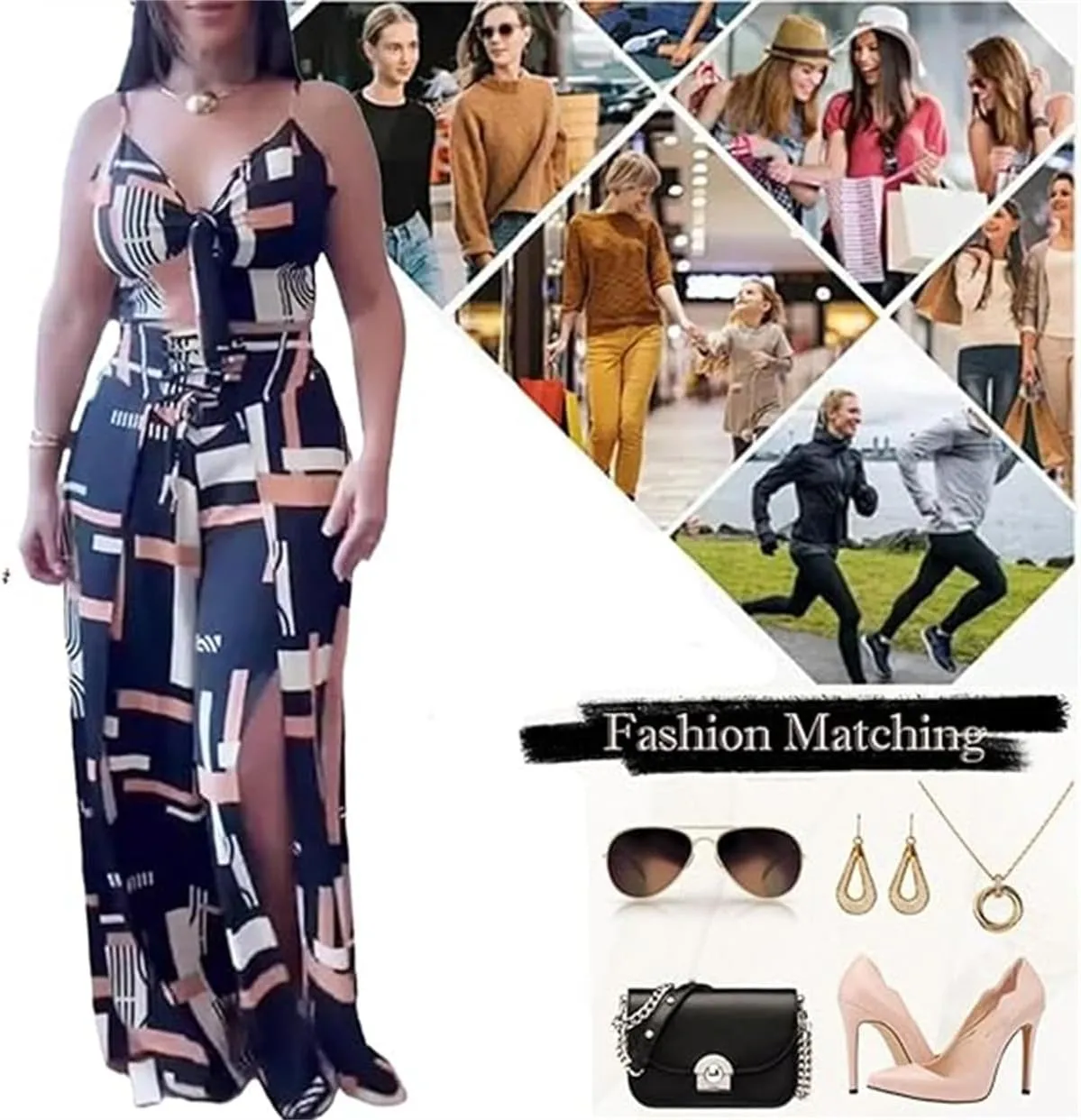 Women's V-Neck Printed Slit Casual Suit, 2025 Boho Sexy V Neck Crop Tops and High Split Floral Maxi Pants 2 Piece Sets