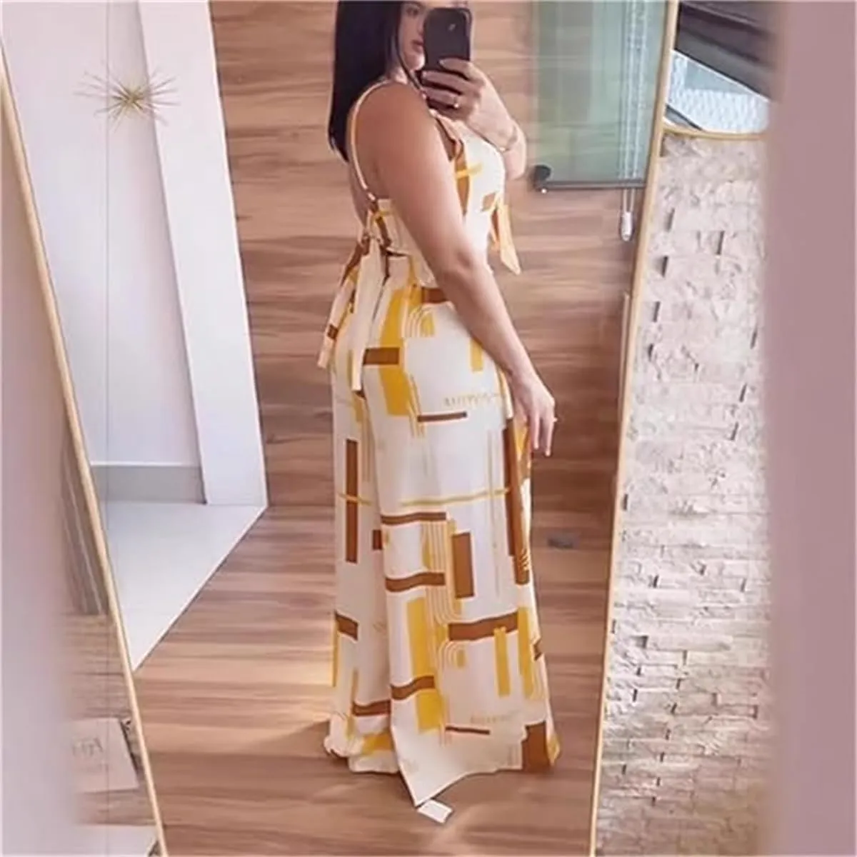 Women's V-Neck Printed Slit Casual Suit, 2025 Boho Sexy V Neck Crop Tops and High Split Floral Maxi Pants 2 Piece Sets
