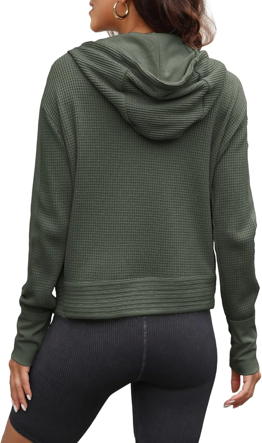 Yanekop Womens Waffle Knit Jackets Zip Up Hoodie Jacket Long Sleeve Cropped Hoodie Fall Outfits Casual Winter Clothes