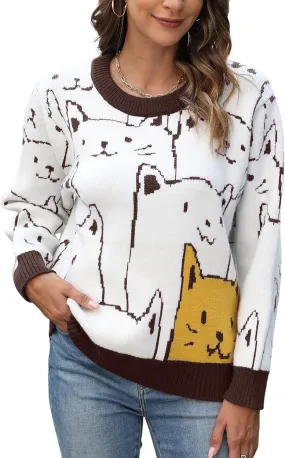Yimoon Cat Sweater for Women Oversized Chunky Sweater Loose Long Sleeve Knit Pullover Sweater Top