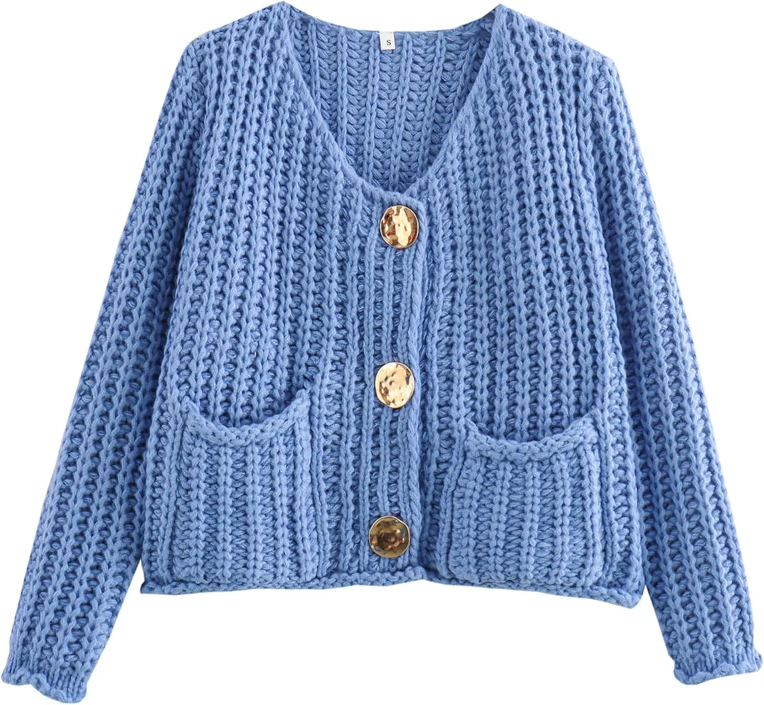 Zhiyouni Women's Cropped Cardigan Sweater Long Sleeves Button Down Chunky Knitted Coat