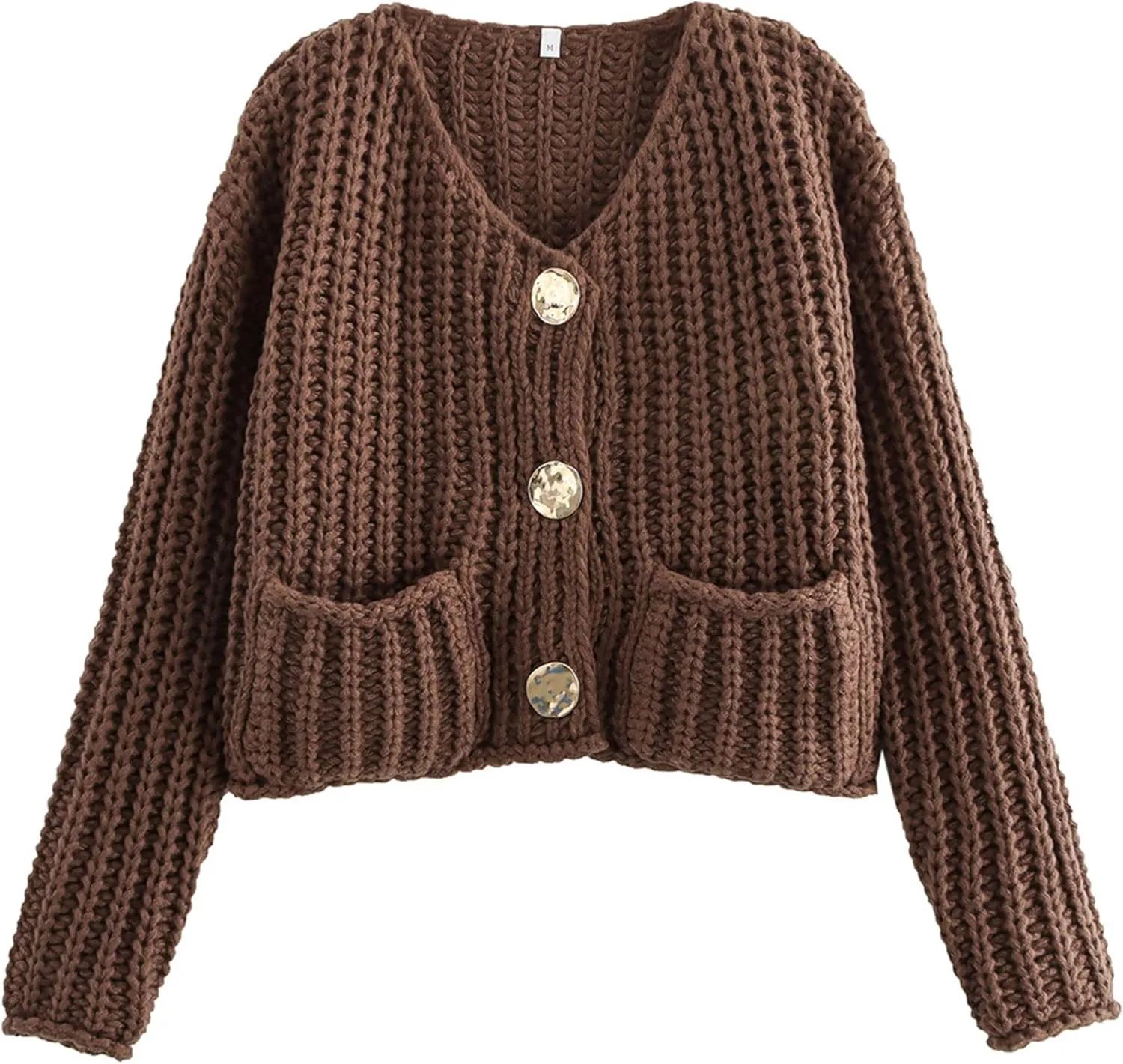 Zhiyouni Women's Cropped Cardigan Sweater Long Sleeves Button Down Chunky Knitted Coat
