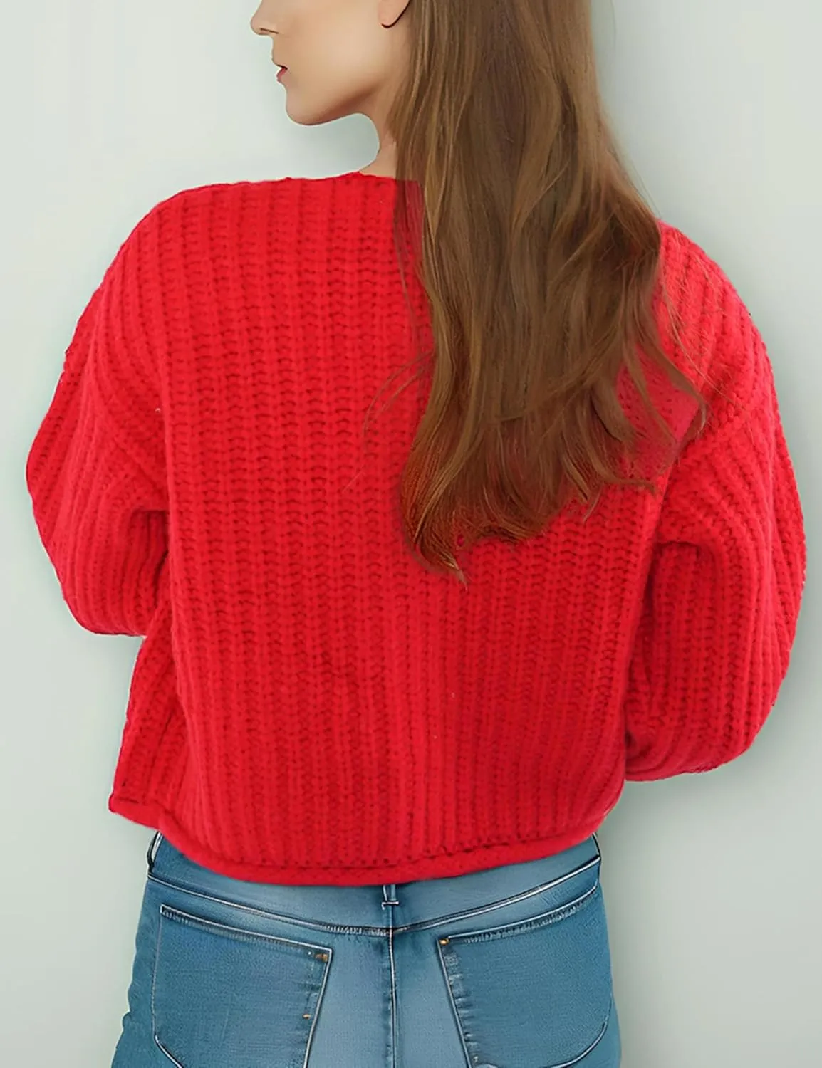 Zhiyouni Women's Cropped Cardigan Sweater Long Sleeves Button Down Chunky Knitted Coat